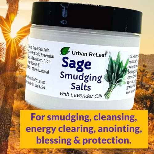 Urban ReLeaf Sage Smudging Salts with Lavender Oil ! Safe & Smokeless Smudge Cleanse Protect Bless Anointing. Fresh from USA! 100% Natural, Vegan.