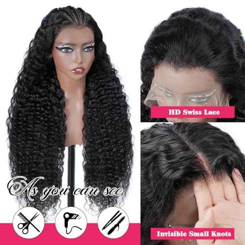 Deep Wave Lace Front Wigs Human Hair 13x6 Hd Lace Front Wig 180% Density For Women Wet And Wavy Wig Pre Plucked With Baby Hair 13x6 Deep Curly Frontal Wig Natural Black Tangle Free 24 Inch