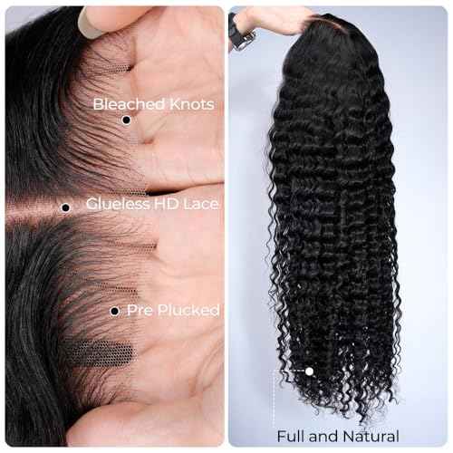 YMSGIRL 13x6 Deep Wave Lace Front Wigs Human Hair Ready To Go Curly Lace Front Glueless Wigs Human Hair Pre Plucked Pre Cut Beginner Friendly 18 Inch