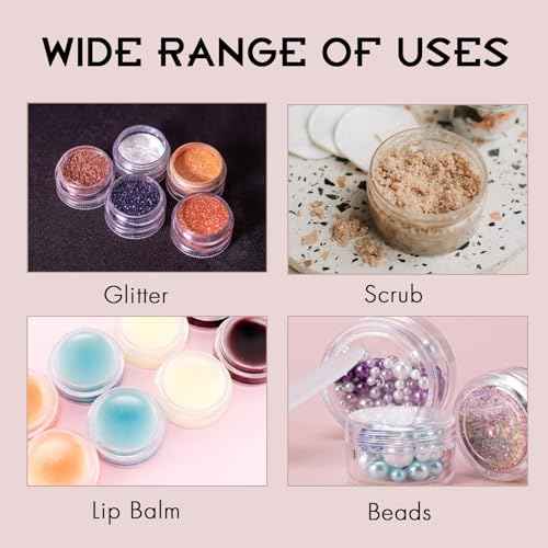 100 Count 3 Gram Sample Containers, Clear Lip Balm Containers with Lids, Small Plastic Sample Jars with 8 Mini Spoons, 100pcs Labels (Clear Lid)