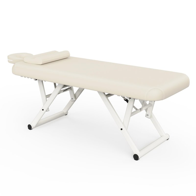 pouseayar Adjustable Massage Table with Face Pillow & Headrest, Sturdy and Solid, Silent and Easy to Adjust for Treatment Table Physical Therapy Table Spa Facial Bed - Fixed Backrest, Beige Gray