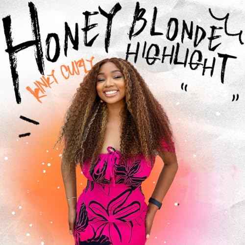 Honey Blonde Highlight Tight Kinky Curly Single Bundles Human Hair 24Inch, 100% Virgin Remy 12A Brazilian Curly Weave Bundles Human Hair Thick Track P4/27 Ombre Brown Colored Kinky Curly Bundles