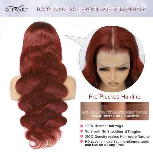26 Inch Reddish Brown Wig Human Hair 13x6 Body Wave Lace Front Wigs HumanHair 200% Density HD Transparent 33# Lace Frontal Wigs Pre Plucked With Baby Hair Brownish Red Human Hair Wig For Women