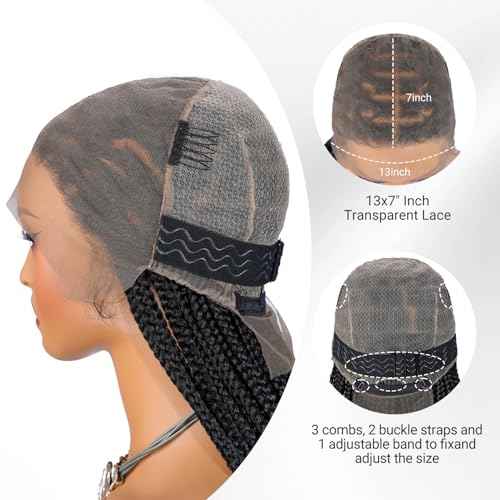 SUPERNOVA 36 Inch Knotless Box Braided Wigs With Baby Hair For Black Women Square Synthetic Hair 13x7 Lace Front Braided Wig And Half Back Double Lace Boho Braids Wig