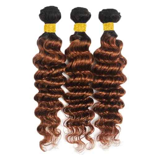 Ombre Deep Wave Bundles Human Hair 30 32 34 Inch Brown Loose Deep Human Hair Bundles Unprocessed Brazilian Virgin Remy Hair Extensions 1B/30 Bundles Hair Weave