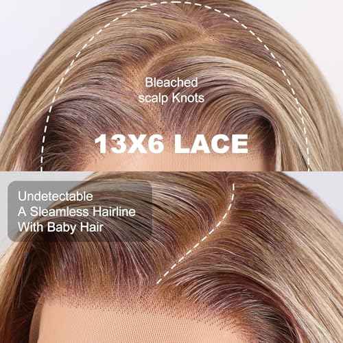 Ash Blonde Synthetic Lace Front Wig,13¡¿6 Blonde mix Brown HD Lace Glueless Wig for Women Daily Use 28IN£¨TT6/107£©