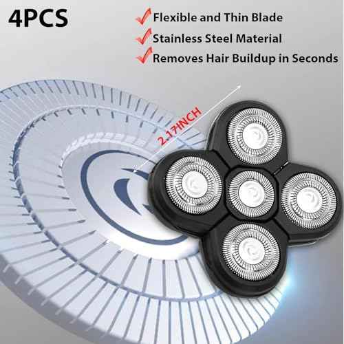 4 Pack Head Shaver Replacement Blades, 5 Blades Shaver Replacement Heads for Bald Men Universal Head and Face Electric Razor Kit with 4 Cleaning Brush