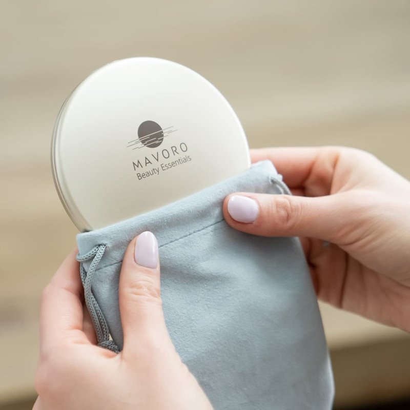 Mavoro Magnifying Compact Mirror - 1x/10x Magnification | 4" Double-Sided Travel Makeup Mirror in Champagne Gold