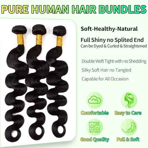 Human Hair Bundles Body Wave Natural Color, 16 18 20 22 Inch - 4 Bundles, Antousha Body Wave Bundles Human Hair 12A Unprocessed Brazilian Virgin Wavy Bundles for Black Women