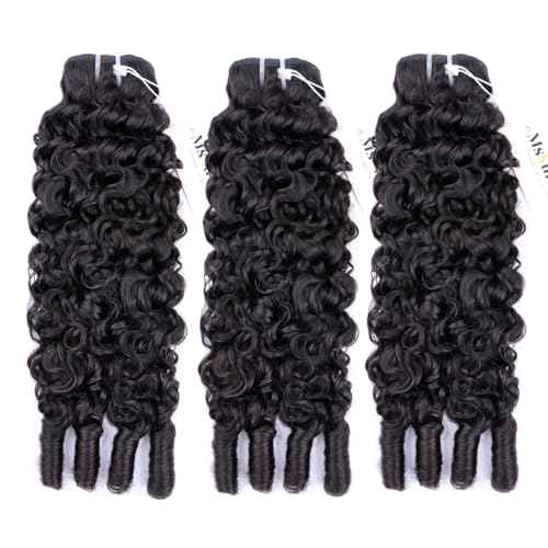 MsSunlight Burmese Curly Bundles Human Hair 22 Inch 100% Unprocessed Quick Weave 15A Water Wave with Spiral Curly End Real Human Hair Extensions Natural Black
