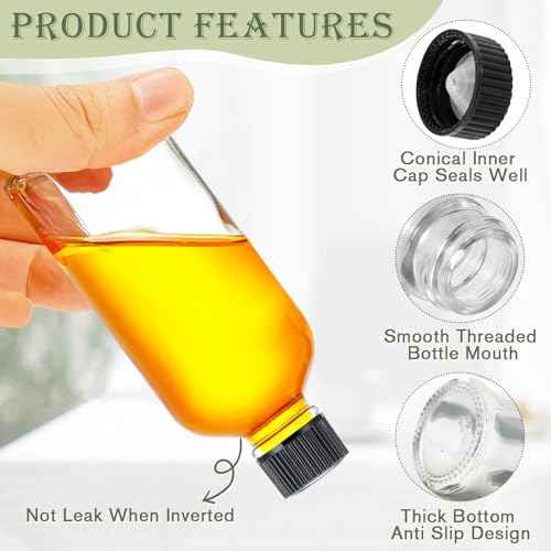 Glass Bottles with Lids and Funnels, 12 Pack 2oz Mini Tavel Bottles-Leakproof Boston Round Glass Bottles for Diy Essential Oils, Perfumes, Cosmetics-Travel Essential