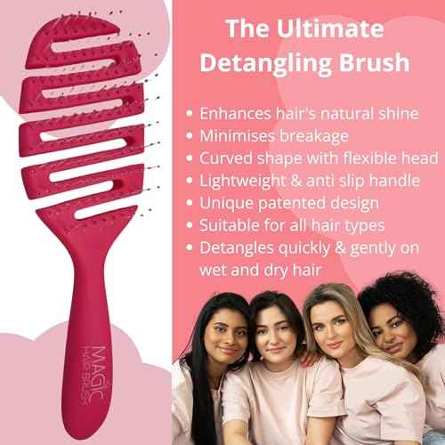 Best Hair Detangler with Storage Wallet Soft Bristles Flexible Vented Head Glide Easily Through Tangles and Knots (Pink Classic - EXP 248)