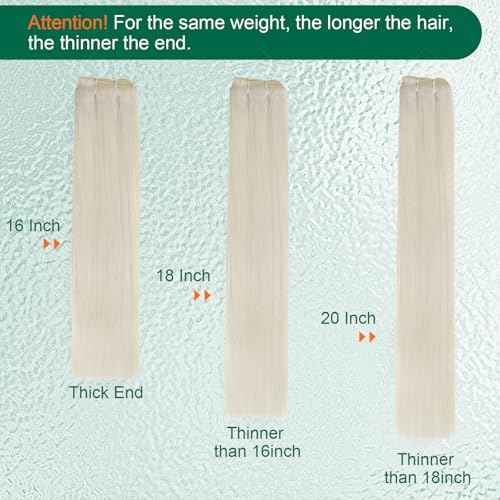 Easyouth 22 Inch Weft Hair Extensions Human Hair Blonde Sew in Hair Extensions Real Human Hair White Blonde Soft and Smooth Human Hair Extensions Sew in for Women 100G