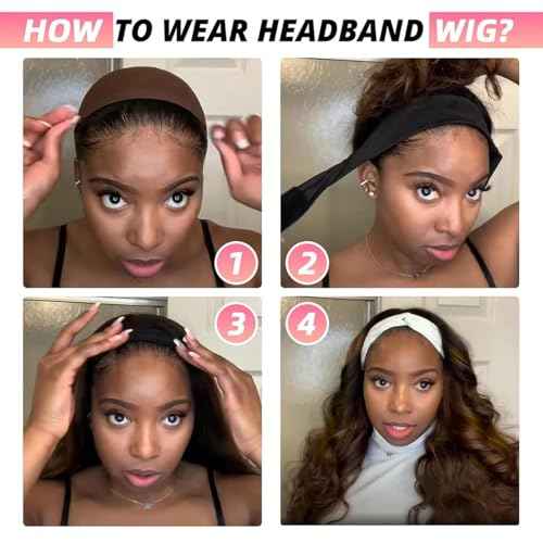 Headband Wig Human Hair Body Wave Headband Wigs for Black Women human hair glueless Wear and Go Glueless Wig 100% Brazilian Virgin Human Hair Headband wig 150% Density (20inch)