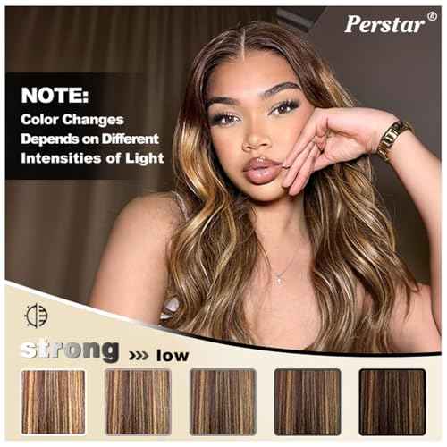Perstar Ombre Human Hair Bundles Body Wave P4/27 Honey Blonde Bundles Highlight Brown Colored 3 Bundles 14 16 18 Inches 12A 100% Brazilian Virgin Remy Hair Weft