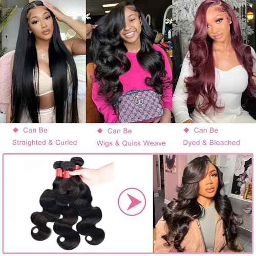 Douyin Brazilian Body Wave 3 Bundles Human Hair 16 18 20 Inch 12A 100% Unprocessed Virgin Human Hair Weave Bundles Deals Natural Black Color (1B Black£¬16 18 20)