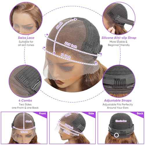 22 Inch Brown Body Wave Human Hair Wig Pre Plucked 13x6 HD Transparent Lace Frontal Wigs Human Hair 200% Density Glueless Brown Body Wave Lace Frontal Wigs for Women
