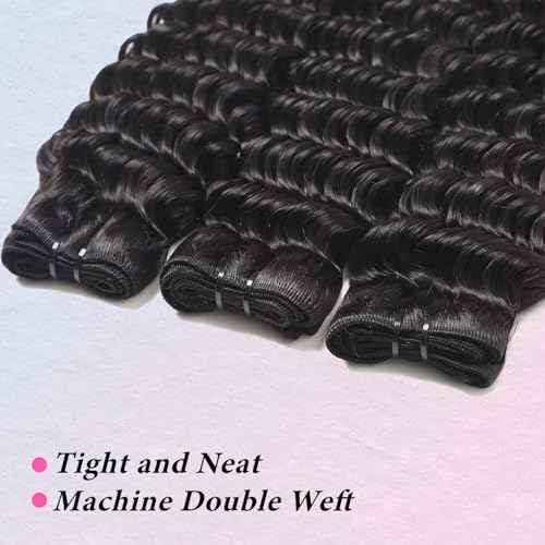 12A 3Bundles Human Hair 14 16 18 lnch Deep Wave Bundles Human Hair 100% Unprocessed Virgin Deep Curly Bundles Extensions Natural Black