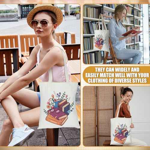 6 Pcs Book Lover Gifts for Women Readers Canvas Bag Back to School Reusable Canvas Bag Tumbler Bookmark for Women Reading Librarian Bookworm Kitchen Library Club Bookish Gifts