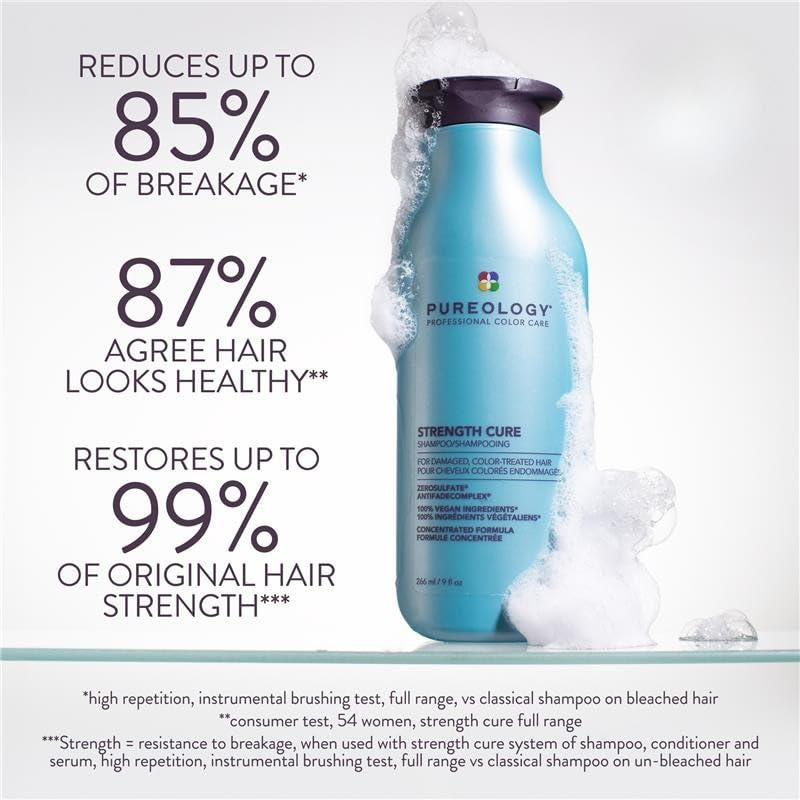Pureology Strength Cure Shampoo - Repair Damaged Color-Treated Hair | Vegan, Sulfate-Free Formula