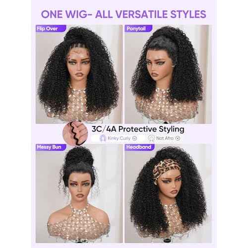 12" Kinky Curly Half Wig Virgin Human Hair | Real 4C Hairline Flip Over | Drawstring Glueless | Beginner Protective 3C/4A | True Length No Cap | 3-in-1 Throw On N Go | Travel Friendly