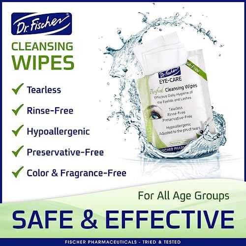 Dr. Fischer Eye Wipes - Hypoallergenic Eyelid Wipes for Everyday Eye Cleansing and Gentle Makeup Remover. (6 packs of 30 wipes each)
