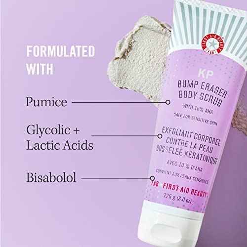 First Aid Beauty - Smooth Operators Trio: KP Bump Eraser Body Scrub, 8 oz, Smoothing Lotion, 6oz, and Ingrown Hair Pads, 28 Pads, Deep Moisture Exfoliating Skin Treatment Set with BHA & AHA, 3ct