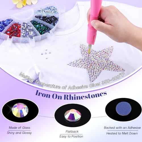 6800Pcs Hotfix Rhinestones for Clothing, Crystal AB 2-5mm Mixed Sizes Iron On Flatback Glass Gems, Bedazzling Crystals Rhinestones for Crafting Hats Shoes Fabric Decor Nail Art