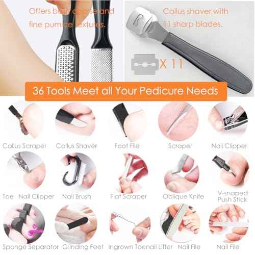 Electric Callus Remover with Dander Vacuum for Feet, Portable 36 in 1 Pedicure Kit Foot File Callus Remover, Waterproof Rechargeable Foot File for Foot Care with 3 Heads&LCD Display