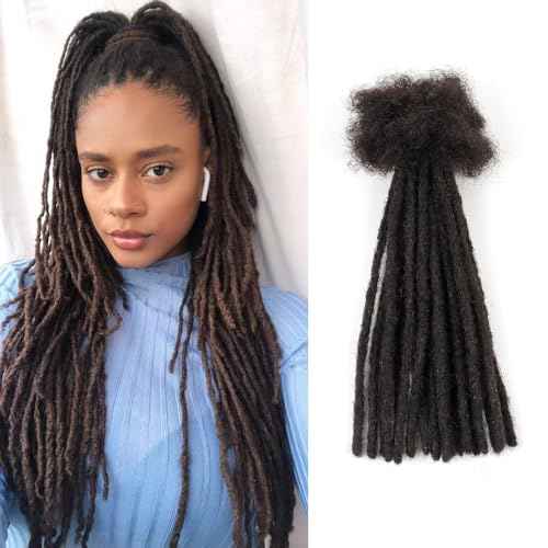 Dreads Extensions for Men Women Loc Extensions Human Hair Dreadlock Extensions 0.6 cm 14 Inch 30 Strands Handmade Permanent Locs Extension Natural Black Soft Locs Hair Extensions Can be Dyed Bleached