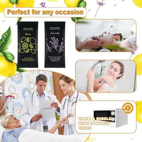 Moist Cotton Towel Bulk Moist Towelettes Individually Wrapped 8.7" x 8.7",White Towel Services,Refreshment Pre Moistened Towels Lavender and Lemon Scent for Travel Sport Party Spa Dentist Hote400