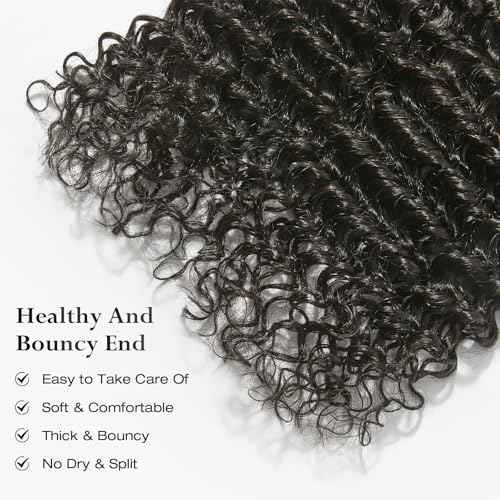 ASHINE Human Hair Bundle Deep Curly Water Wave, Unprocessed Cambodian Raw Hair 16 Inch, Flip Over Quick Weave Wet and Wave Bundles for Women Natural Black