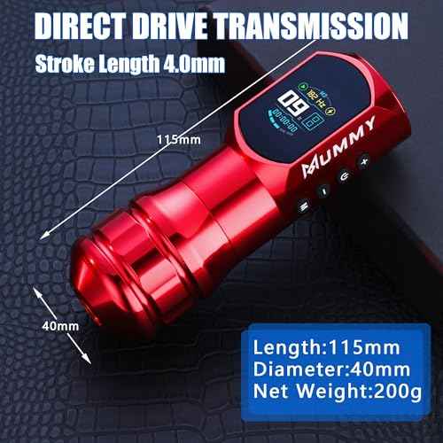 Mummy Tattoo Rotary Cartridge Machine Rotary Battery Pen with1500mAh Digital LED Display for Tattoo Equipment Supply (red)