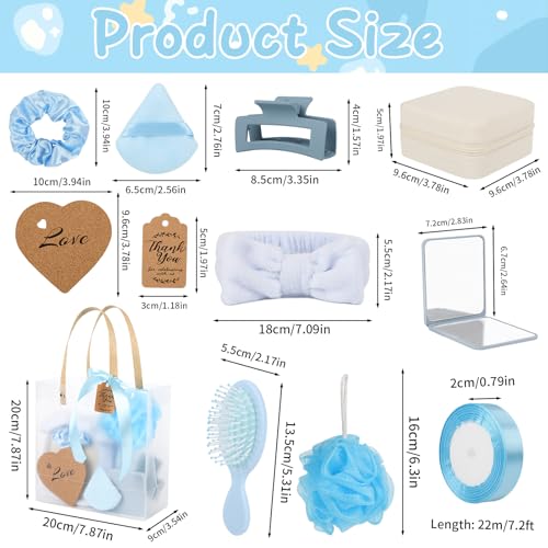 6 Sets Baby Shower Prizes for Game Winners Bath Sponges Heart Cork Coaster Headband Hair Brush Jewelry Box Compact Mirror Powder Puff Hair Tie Claw Gift Bag Bridal Shower