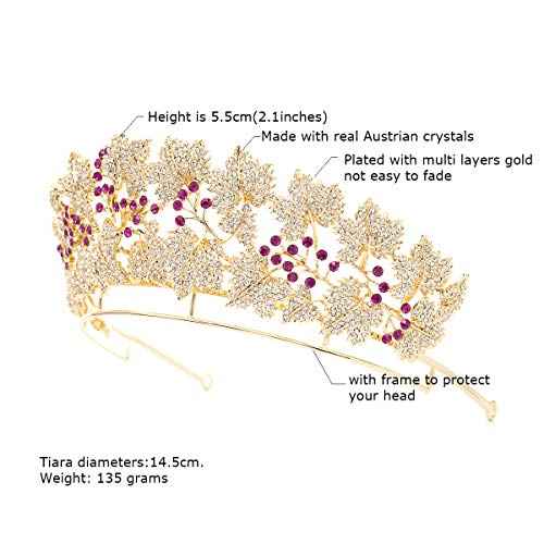 The Danish Royal Ruby Replica Tiara, Gold Leaves Tiaras Diadem for Wedding HG129