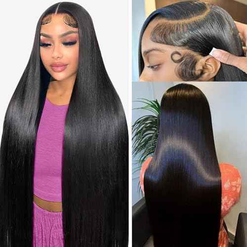 Straight Lace Front Wigs Human Hair Pre Plucked 13x6 Lace Front Wigs Human Hair Wigs for Black Woman Brazilian Frontal Wigs Human Hair Glueless Wigs Human Hair Natural Color 18 Inch