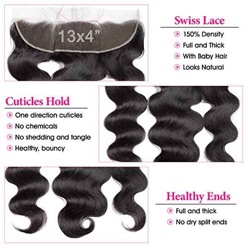 Lemoda 13x4 Frontal Body Wave HD Transparent Lace Frontals Brazilian Virgin Human Hair Lace Frontal Closure Natural Black 22 Inch