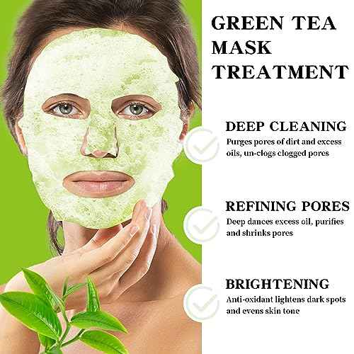 IREV 10 Pack Green Tea O2 Bubble Face Masks Sheet, Bubble Facial Mask, Foaming Face Mask, Purifying Facial Mask for Acne and Pores, Moisturizing Spa Face Masks Skincare, Brightening Beauty Masks