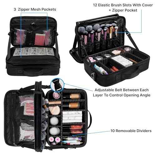 |Not Made In China| Makeup Bag Travel Case, Train Case for Cosmetics, Portable Beauty Organizer, Cosmetic Storage Bag With Adjustable Dividers For Make Up and Brushes