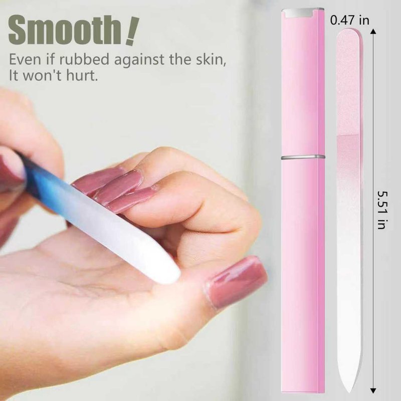 Glass Nail Files for Natural Nails, 3Pack Fingernail File with Case, 1Pack Nano Glass Nail Shiner Polishers Professional Manicure Tools for Home Travel and Salon Use