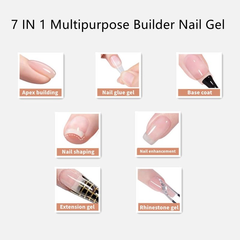 MEMEDA Builder Nail Gel, 7-in-One Clear Builder for Nails, LED Lamp Cured Color Strengthener Thickening Extension Rhinestone Glue Gel Polish in a Bottle for DIY Home Salon Gift