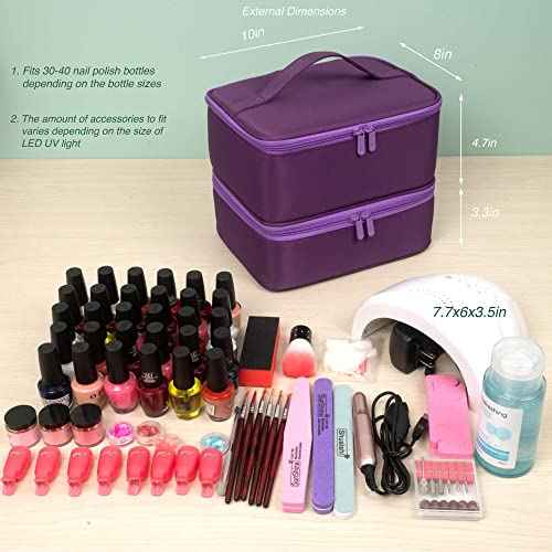 ButterFox Nail Polish Carrying Case Bag Storage Organizer, Fits 60-70 Nail Polish Bottles, Pockets for Manicure Accessories - Royal Purple