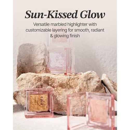 Glint Marble Highlighter (Icicle Moon, 0.08oz) - Korean Makeup. Inspired Baked for Smooth, Radiant Glow, Long-Lasting Wear. Enriched with Micro Pearl Particles