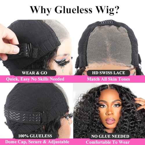 FQ Wear and Go Glueless Wigs Human Hair 30 inch Kinky Curly 4x4 Lace Front Wigs Human Hair for Beginners Pre Plucked Wig for Women Ready to Wear No Glue Curly Glueless Wig