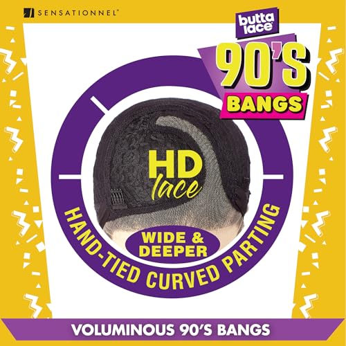 Sensationnel Butta Lace 90Sbangs Wigs - Unit 902 Glueless Wide Deep Part Synthetic Preplucked Hairline (1B OFFBLACK)