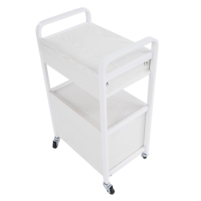 Beauty Salon Utility Trolley Cart for Hair Stylist, Wooden Rolling Storage Cabinet on Wheels, 2-Tier Rolling Medical Stations Cart with Drawers Movable Beauty Organizer (White)