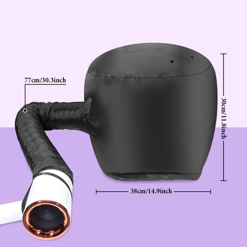 Hooded Hair Dryer Bonnet - Fast-Drying Bonnet for Natural Hair | Adjustable Fit, Portable & Lightweight (Black)