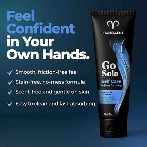 Promescent Go Solo Lotion for Men, Natural Unscented Moisturizing Ingredients with Coconut Oil and Sweet Almond Oil, Creamy Natural Texture, Fast-Absorbing, Made in The USA, 4 fl oz