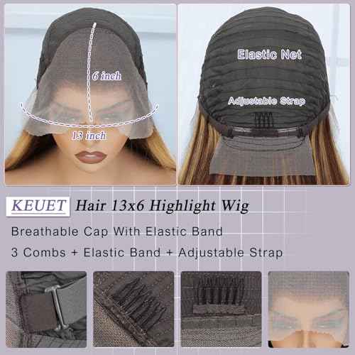 Ombre Lace Front Wig Human Hair 200% Density Honey Blonde Wigs 13x6 Lace Front Straight Wigs Human Hair 4/27 Blonde Highlighted Wig for Women 24 Inch