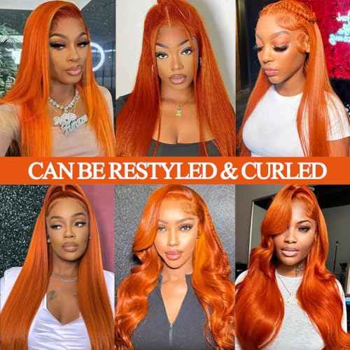 Lace Front Wigs Human Hair Pre Plucked HD Transparent Lace Frontal Wig Bralizian Virgin Human Hair Tiny Knots Natural Hairline with Baby Hair (Ginger Orange, 24 Inch)